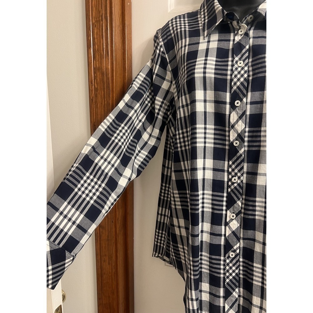 TALBOTS Long Sleeve Botton Up Classic Checked Blouse Navy & White Sz L NWT - Picture 6 of 6